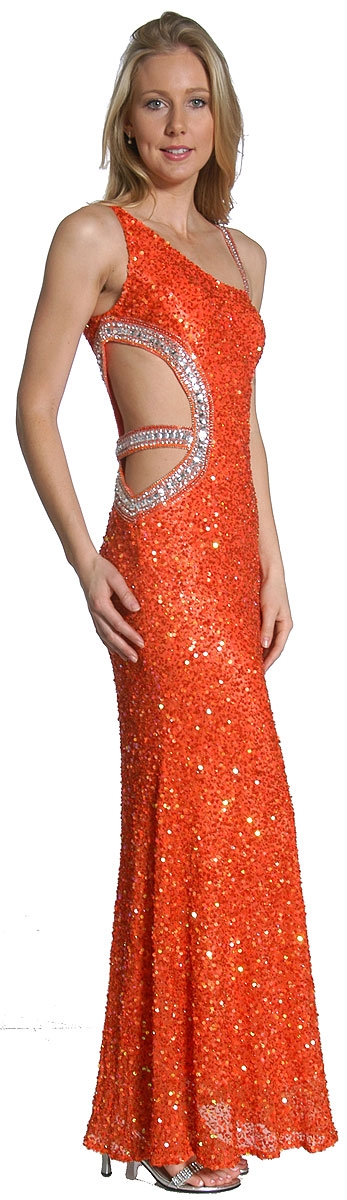 Single Shoulder Beaded Prom Dress — side view