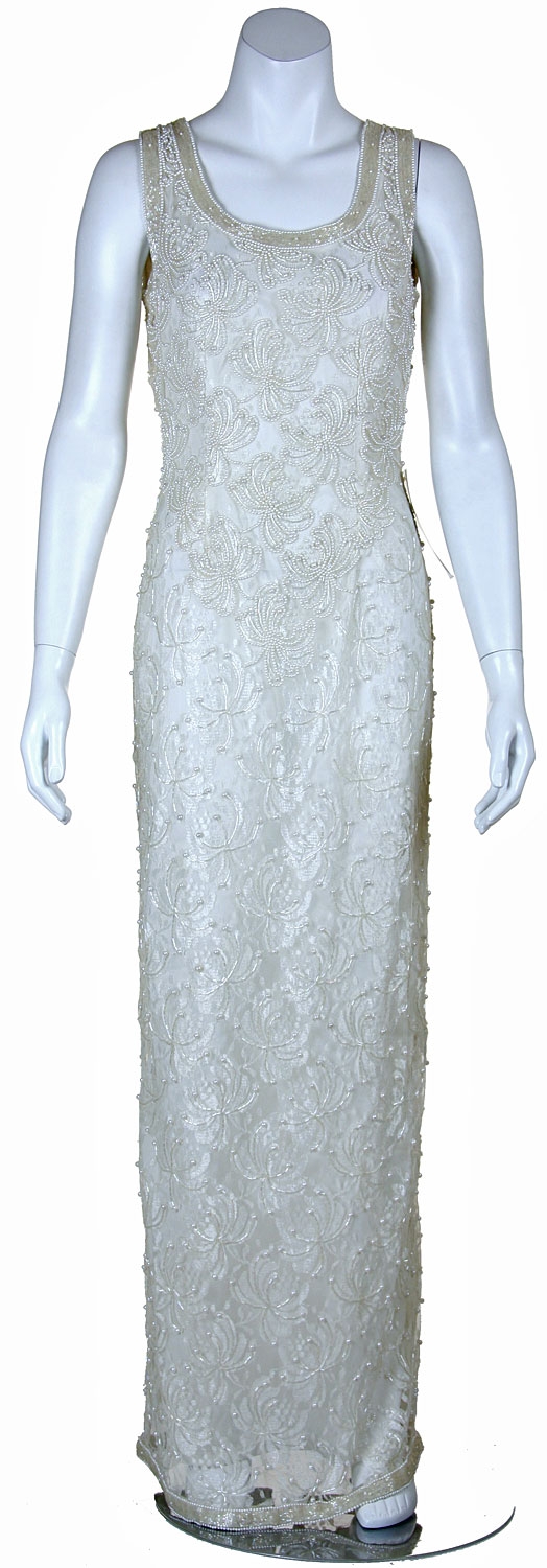 Floral Lace Long Formal Gown with Pearl Beading