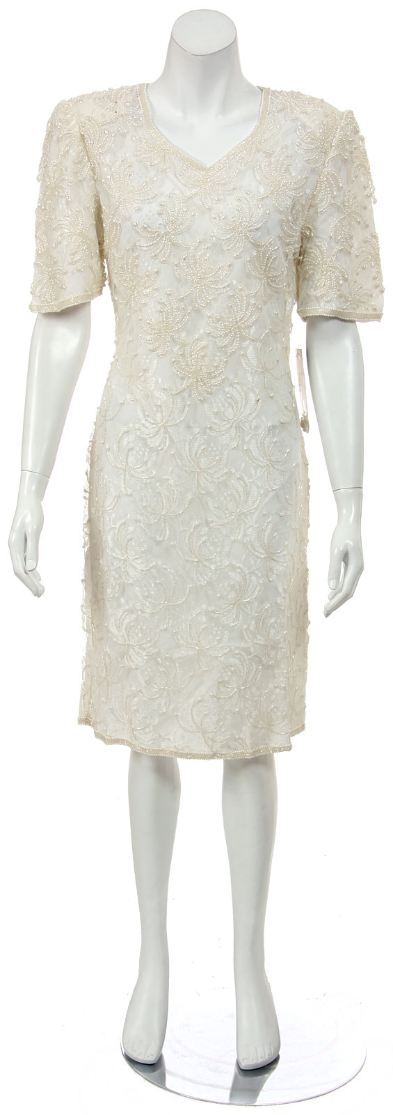 Short Half Sleeves Lace Cocktail Dress with Pearls