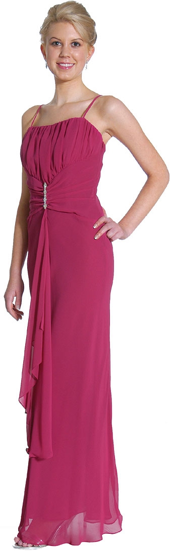 Broach Accent Long Formal Prom Dress — in Magenta color