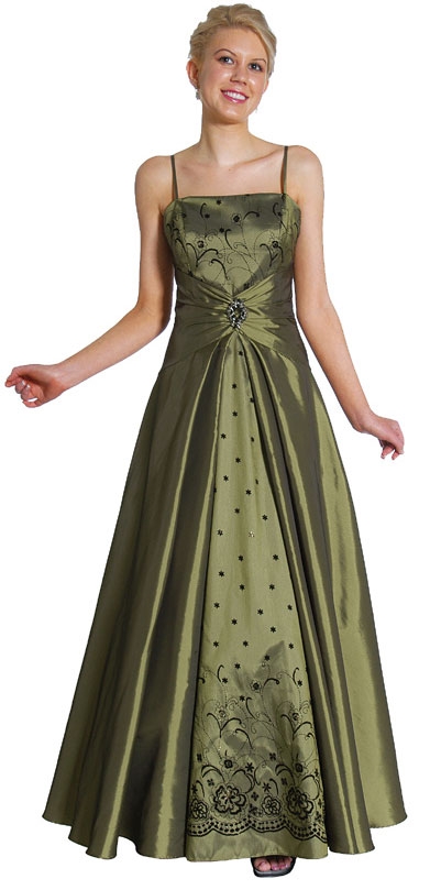 Spaghetti Strapped Long Prom Dress — in Green color