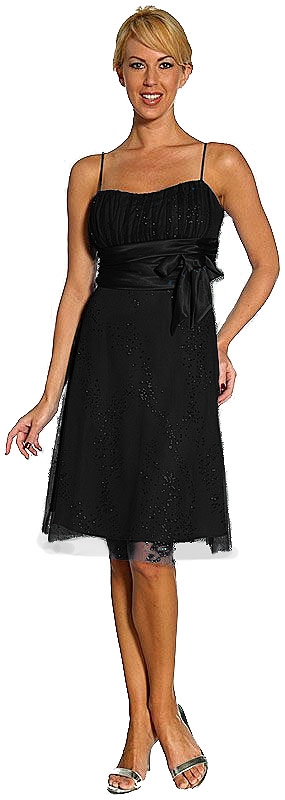 Empire Cut & Glittered Short Cocktail Dress — in Black
