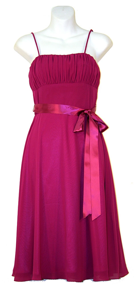 Tea Length Ribbon Party Dress — in Magenta color