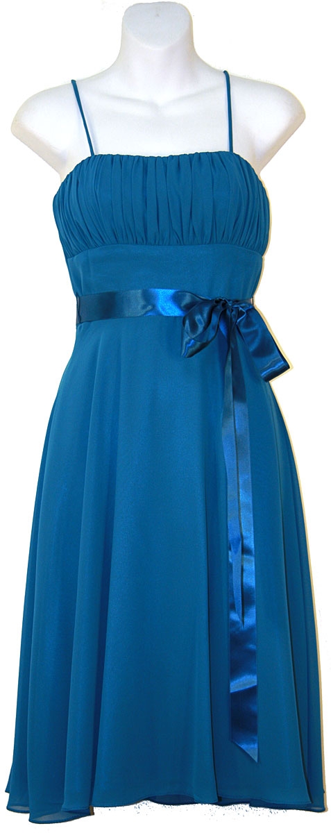 Tea Length Ribbon Party Dress — in Still Blue color
