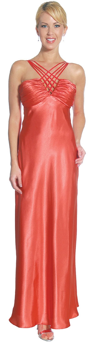 Multiple Back Strap Long Formal Dress — in Coral color