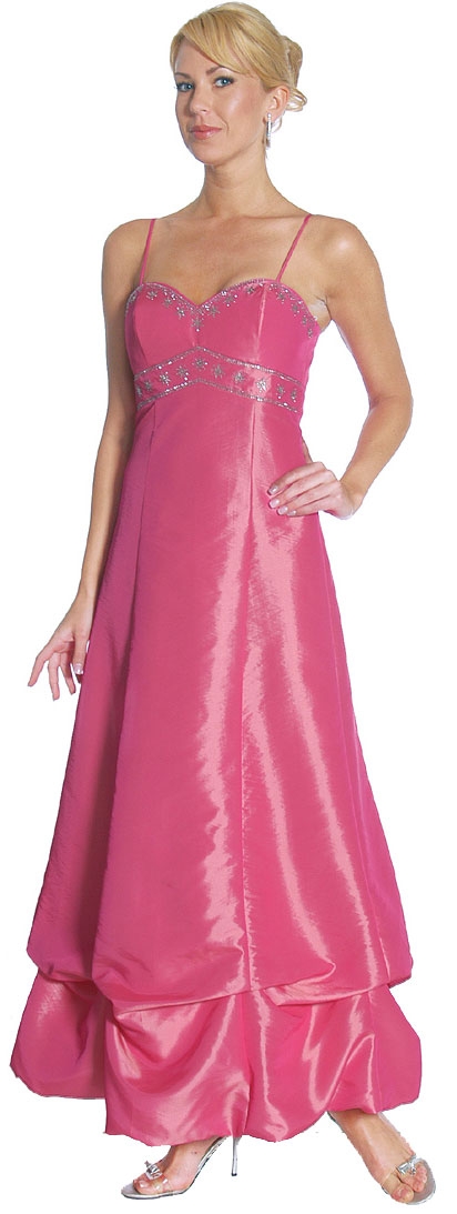 Spaghetti Strap Full Length Formal Dress — in Fuchsia color