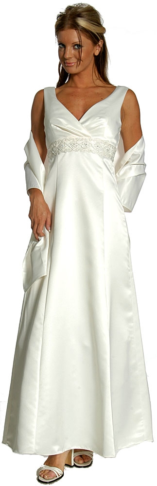 Empire Cut Overlap Back Bow Dress — in White color