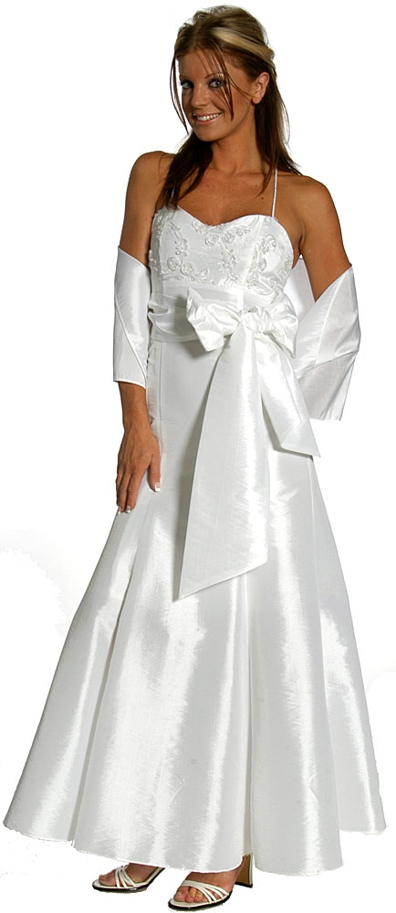 Embroidered Bodice & Front Bow Prom Dress