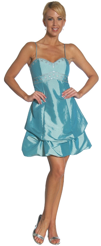 Bubble Party Dress with Spaghetti Straps — in Emerald Green