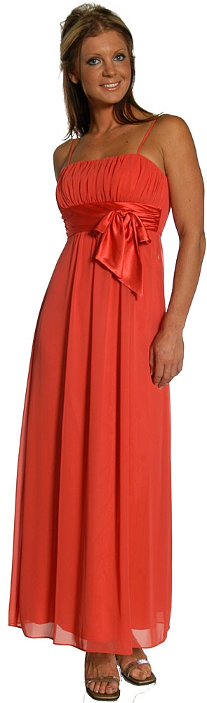 Spaghetti Straps Shirred Bodice Formal Bridesmaid Dress