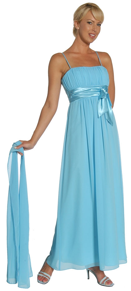 Spaghetti Straps Shirred Bodice Formal Bridesmaid Dress — in Turquoise color