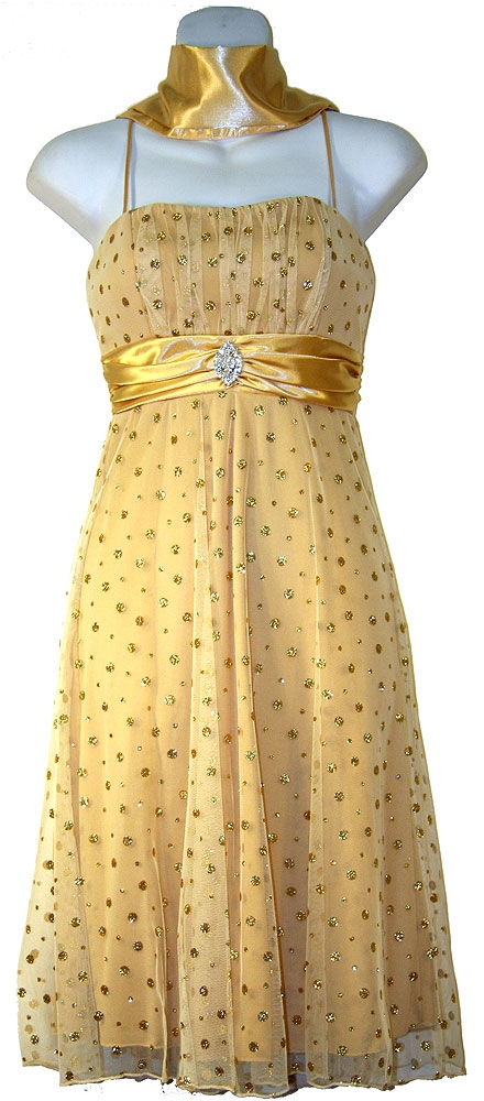 Empire Cut & Glittered Short Cocktail Dress — in Gold color