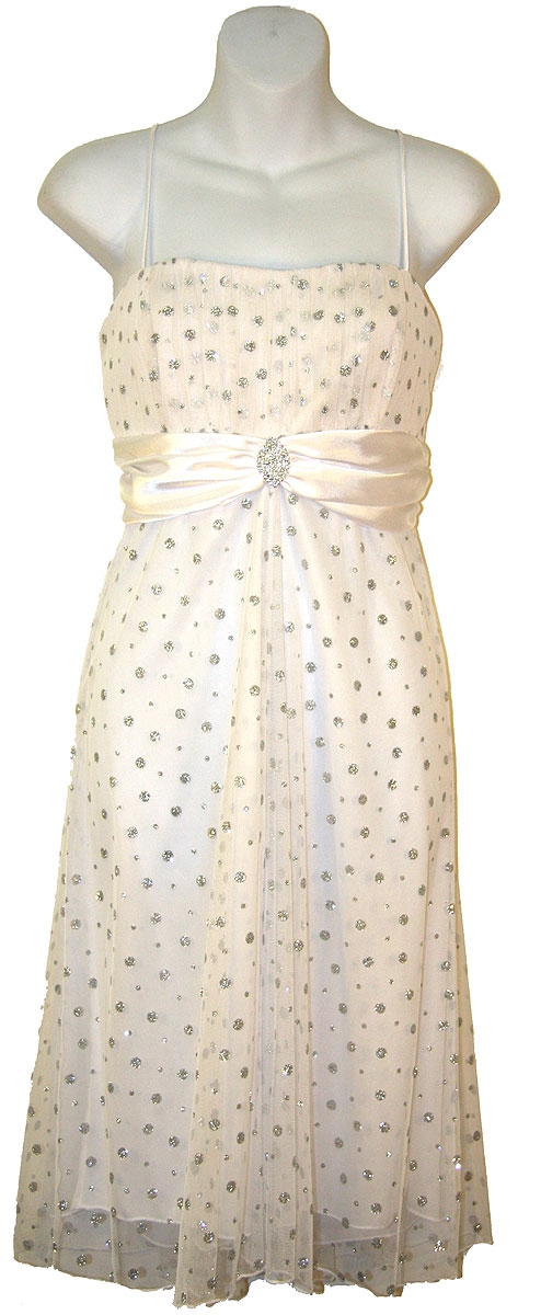 Empire Cut & Glittered Short Cocktail Dress — in White color