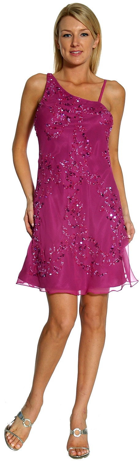Broad Strap Short Party Dress — in Fuchsia
