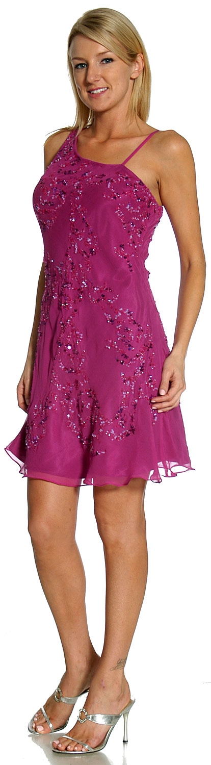Broad Strap Short Party Dress — in Fuchsia alternative picture