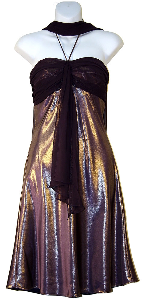 Empire Cut Front Sash V Neck Pary Dress — in Purple/Gold color