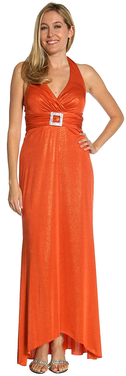 Halter Neck Formal Dress with Front Brooch