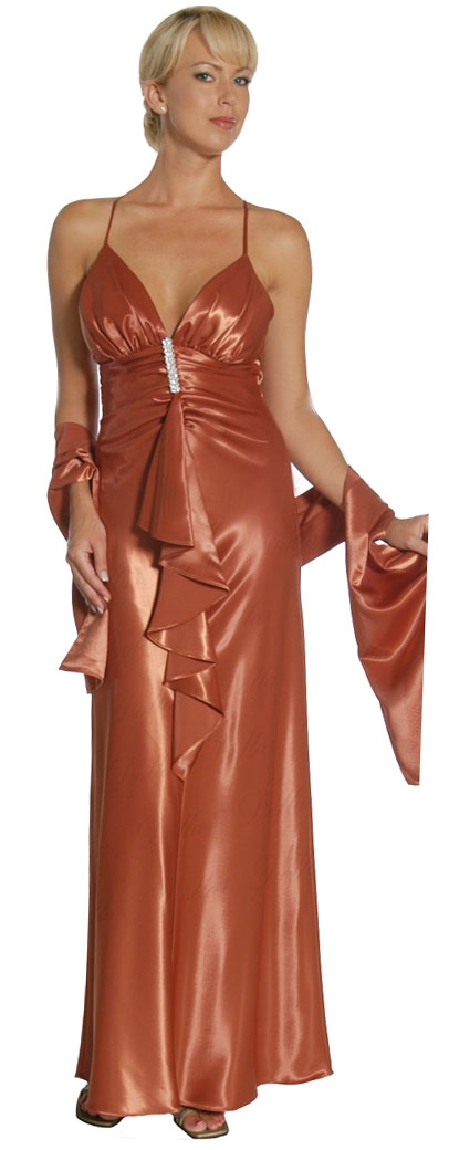 Spaghetti Formal Dress with Front Sash — in Rust color