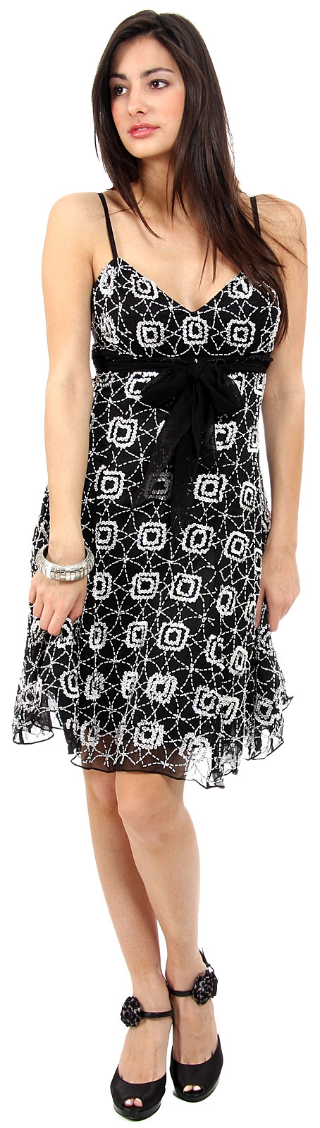 Boxy Floral Pattern Sequin Cocktail Dress