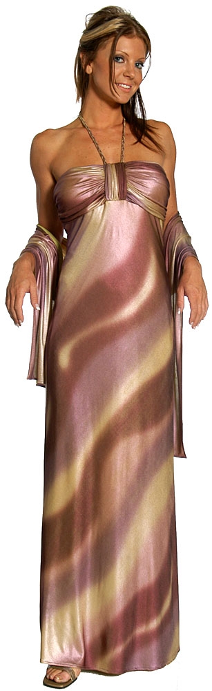 Halter Neck  Shirred Bodice Formal Prom Dress — in Purple/Gold color