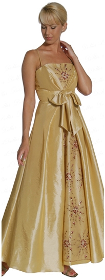 A-line Ribbon Bow Beaded Prom Dress — in Gold color