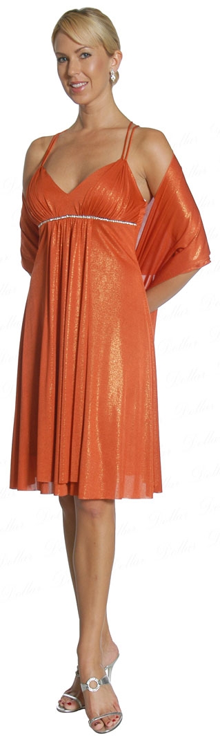 Double Spaghetti Princess Cut Party Dress — in Orange color