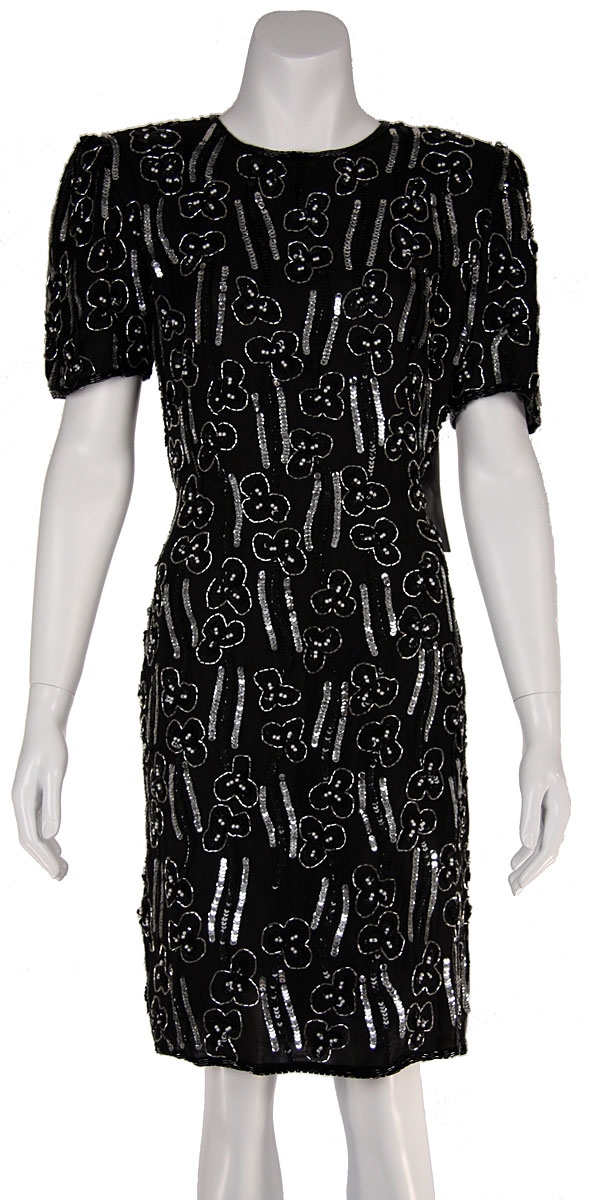 Round Neck Floral Sequined Cocktail Dress with Keyhole