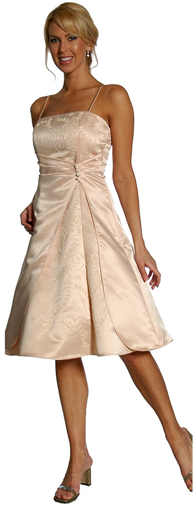 A-line Knee length Party Dress with Shimmery Floral Pattern — in Gold color