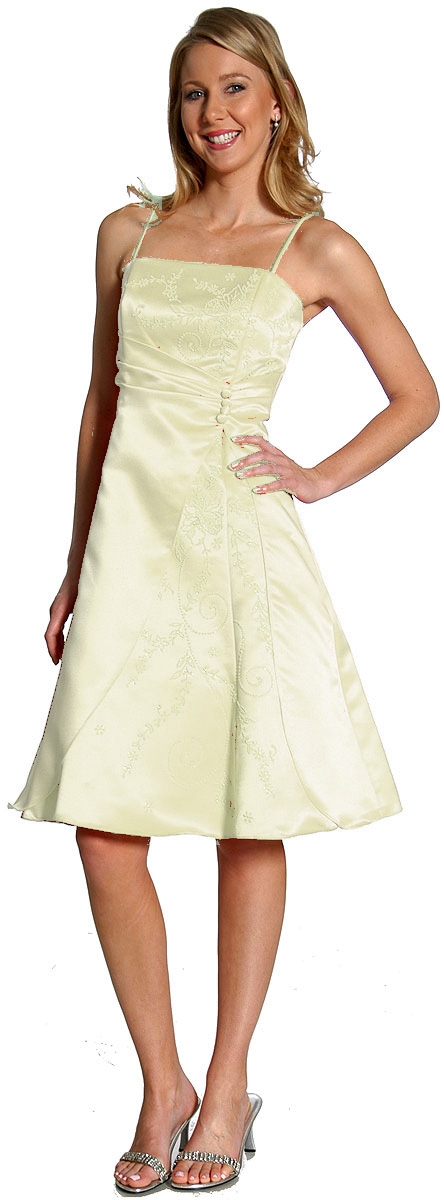 A-line Knee length Party Dress with Shimmery Floral Pattern — in Ivory color