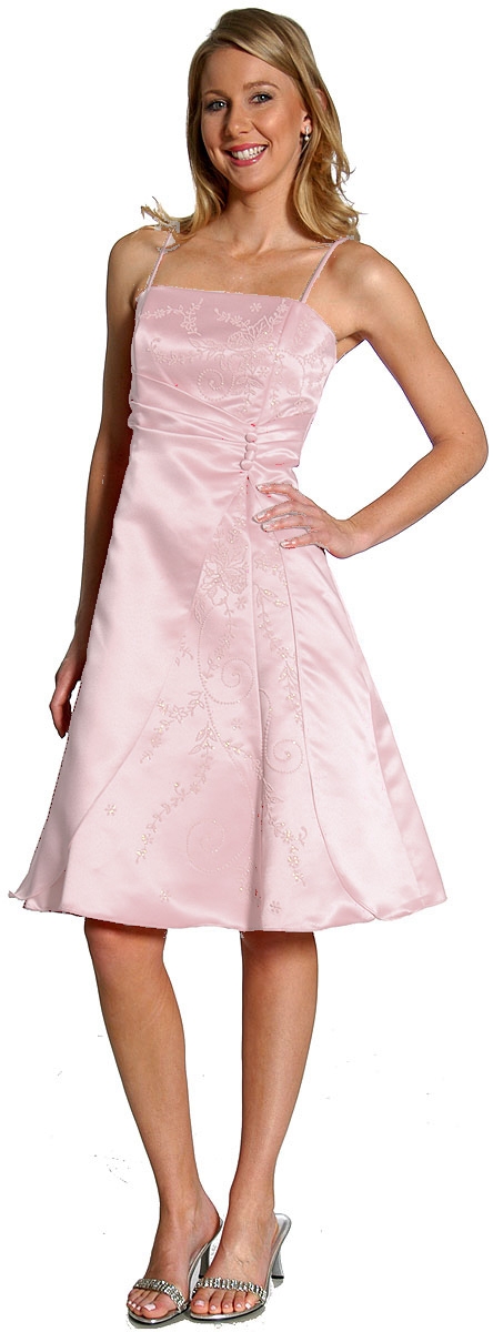A-line Knee length Party Dress with Shimmery Floral Pattern — in White color