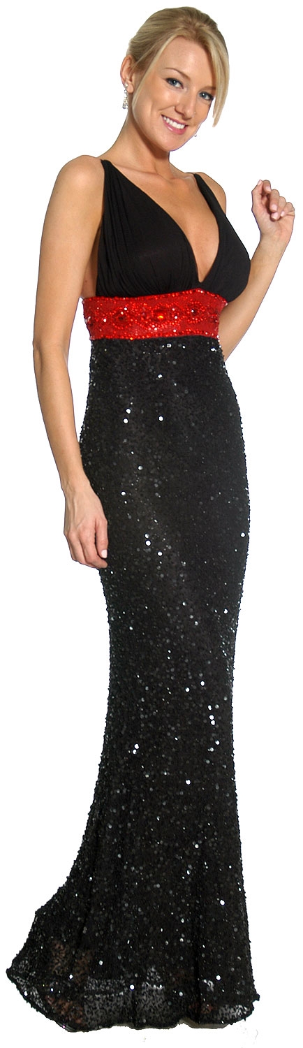 Roman Inspired Empire Cut Beaded Formal Prom Gown — in alternative view