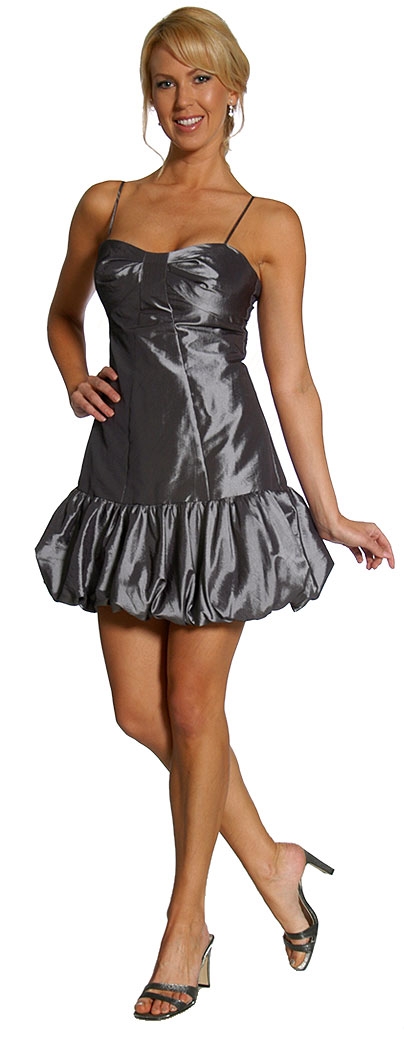 Spaghetti Strap Fitted Bubble Dress — in Silver