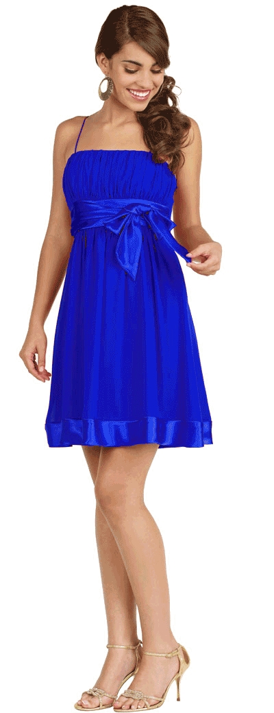 Shirred Spaghetti Straps Short Party Dress — in Royal Blue color