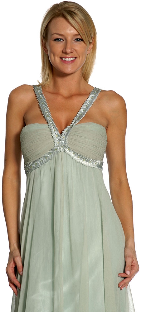 Tea Length Decorative Straps Formal Cocktail Dress — in closeup