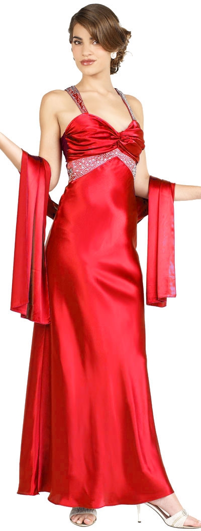 Bejeweled Halter Neck Formal Evening Dress — in Dark Red color