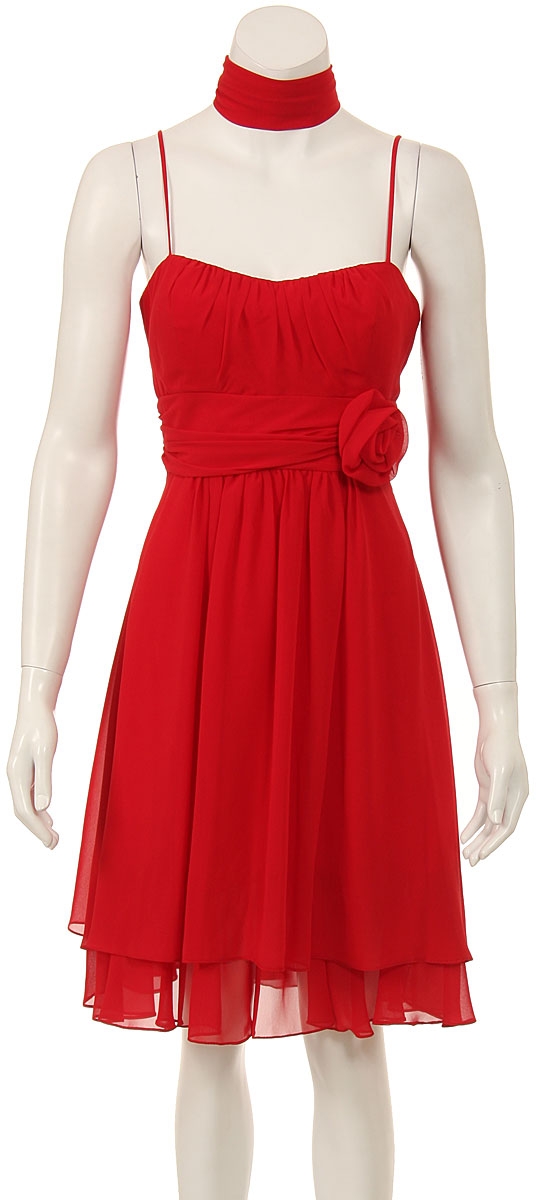 Knee Length Spaghetti Dress with Flower Accent