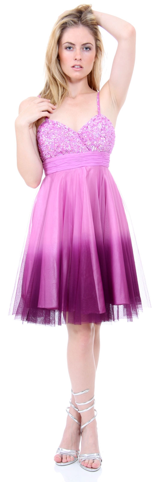Spaghetti Straps 2 Tone Beaded Bust Short Formal Party Dress — in Lilac