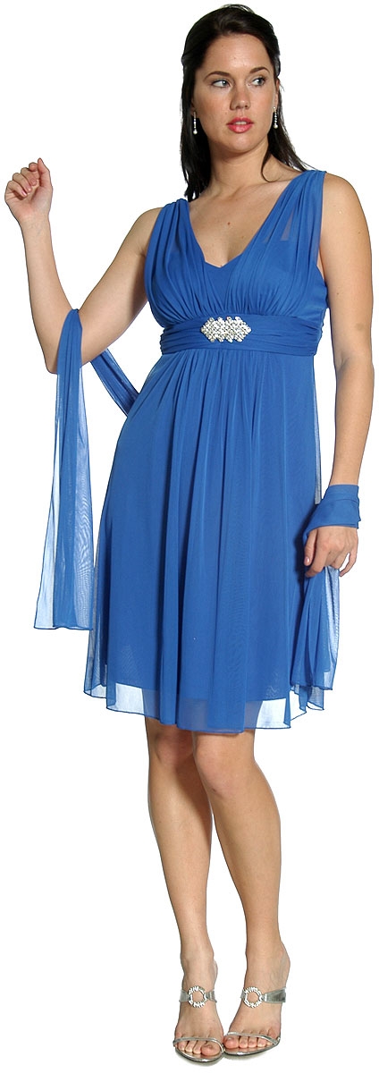 Shirred Empire Cut Short Bridesmaid Party Dress — in alternative view