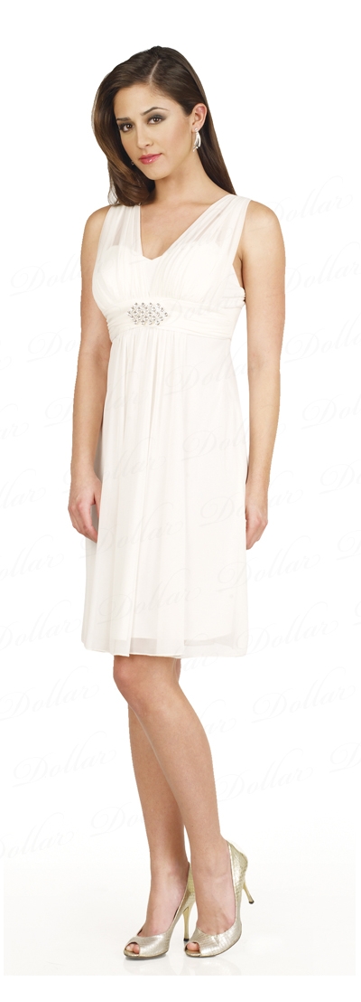 Shirred Empire Cut Short Bridesmaid Party Dress — in White