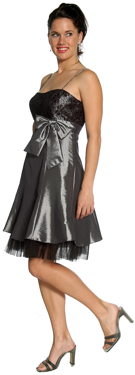 Mesh & Ribbon Prom Dress with Spaghetti Straps — in alternative view