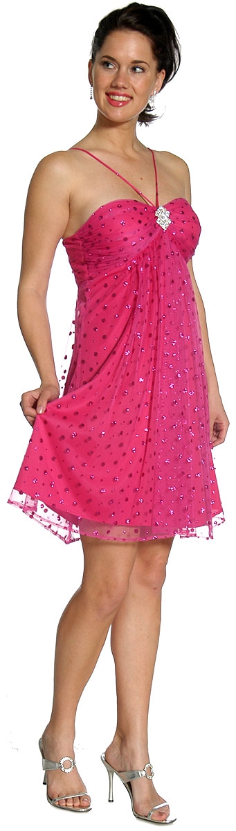 V-Neck Spaghetti Strapped Short Party Dress — in alternative view