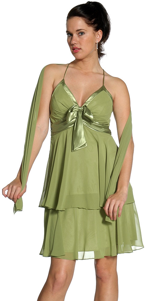 Satin Bow Bodice Prom Dress with Cascading Skirt — in alternative view