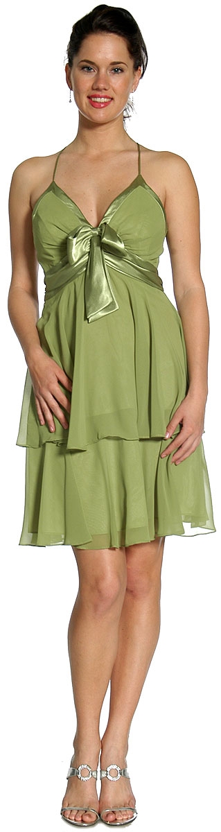 Satin Bow Bodice Prom Dress with Cascading Skirt