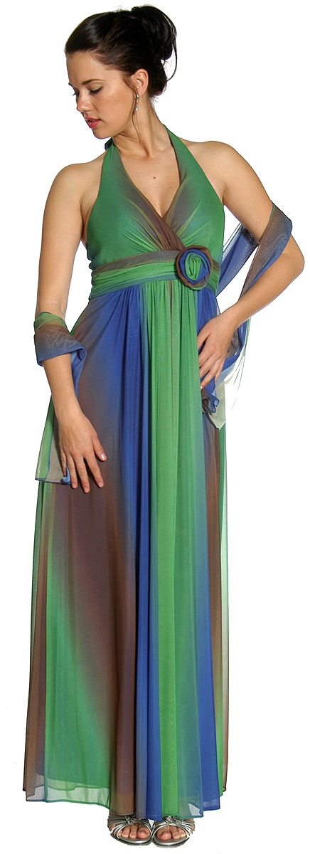 Multi Colored Halter Neck Formal Evening Dress 