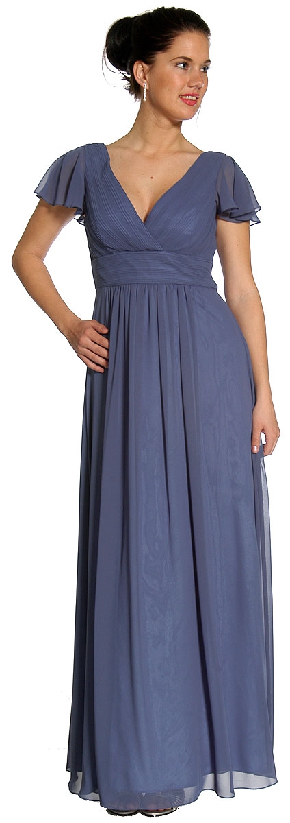 Cup Sleeved Pleated Bodice Formal Dress
