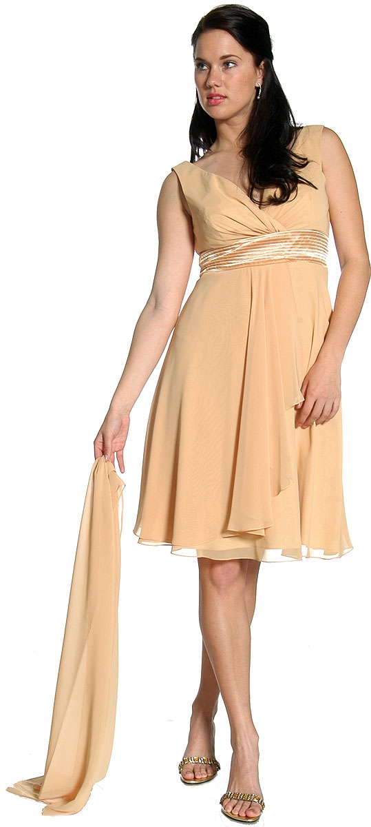 V-Neck Overlap & Tea Length Prom Dress