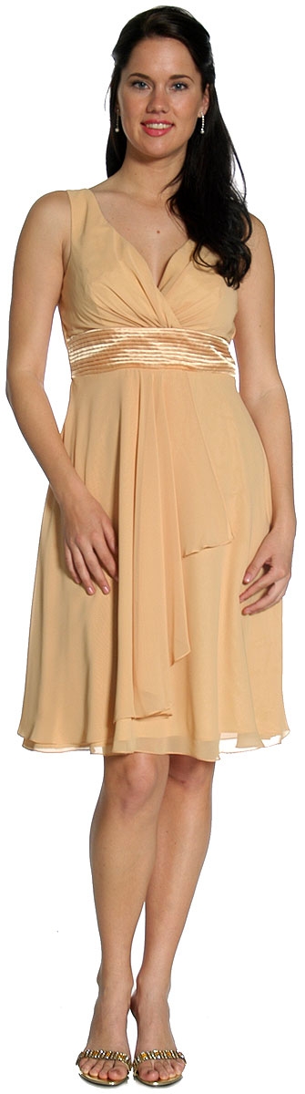 V-Neck Overlap & Tea Length Prom Dress — in alternative view