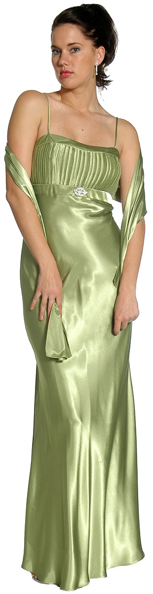 Pleated Bodice Empire Formal Prom Dress — in Lime Green color