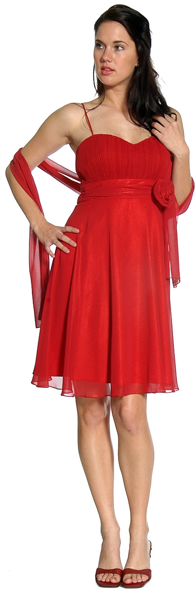 Spaghetti Strapped Chiffon Prom Dress with Waist Flower — in alternative view