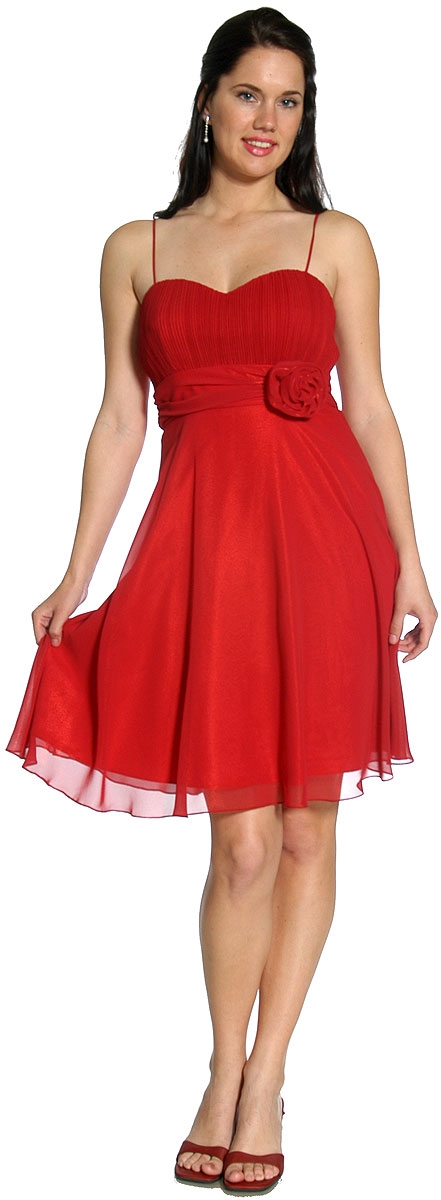 Spaghetti Strapped Chiffon Prom Dress with Waist Flower